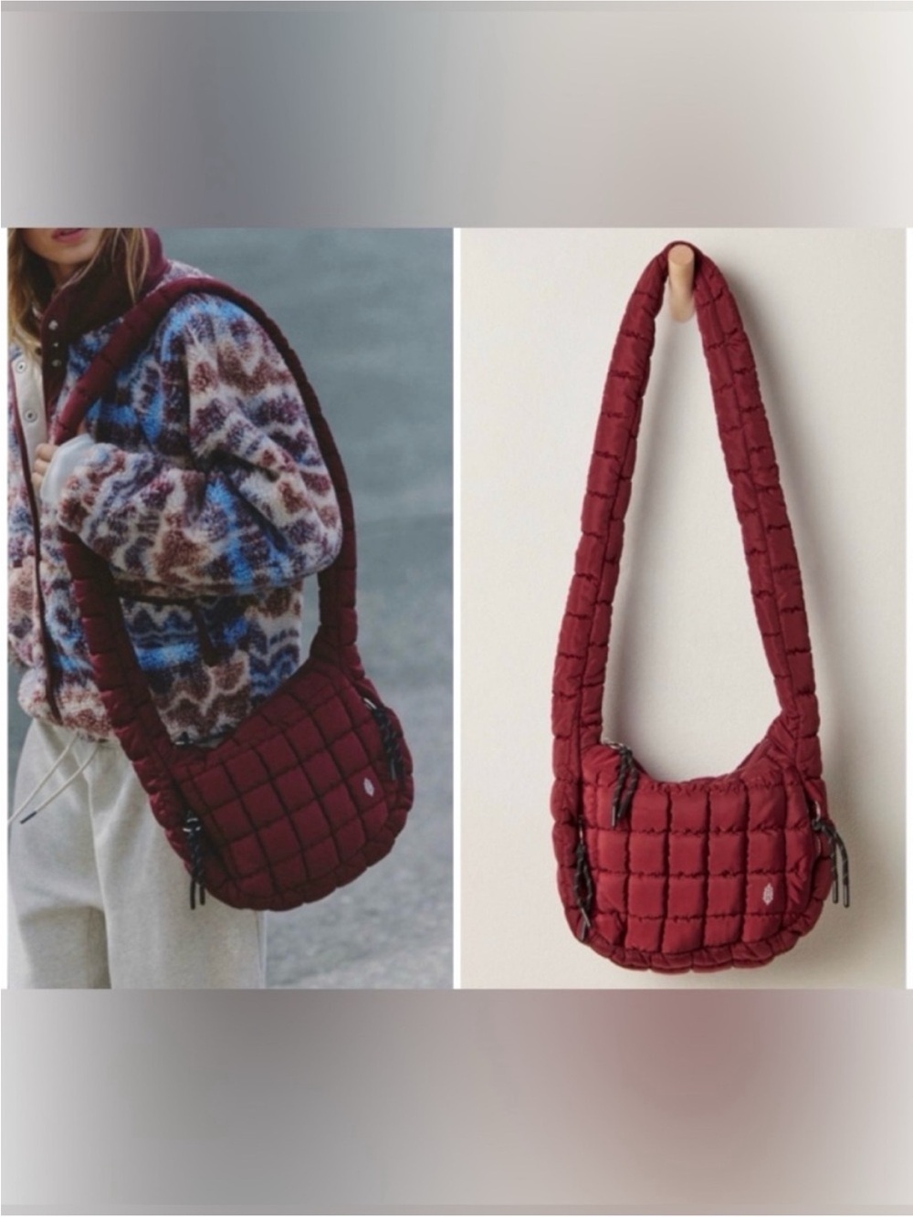 NWT Free People FP Movement Quilted Baby Carryall Sling Bag - mahogany maroon OS